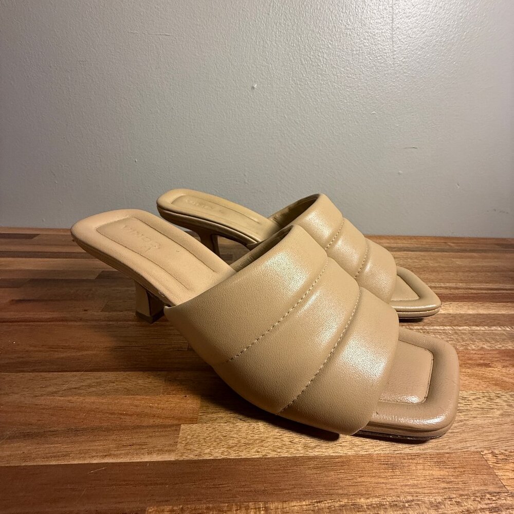 VINCE Ceil Quilted Nude Leather Kitten Heel Mules Size 9